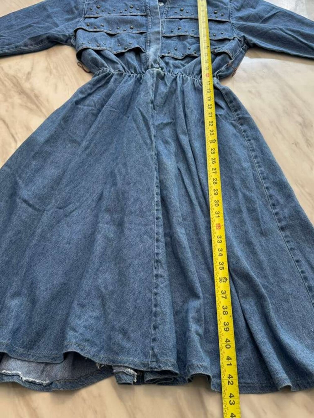 VTG 80s USA Made Nina Piccalino Denim Dress A line Studded Padded Shoulder Rodeo - Picture 8 of 16